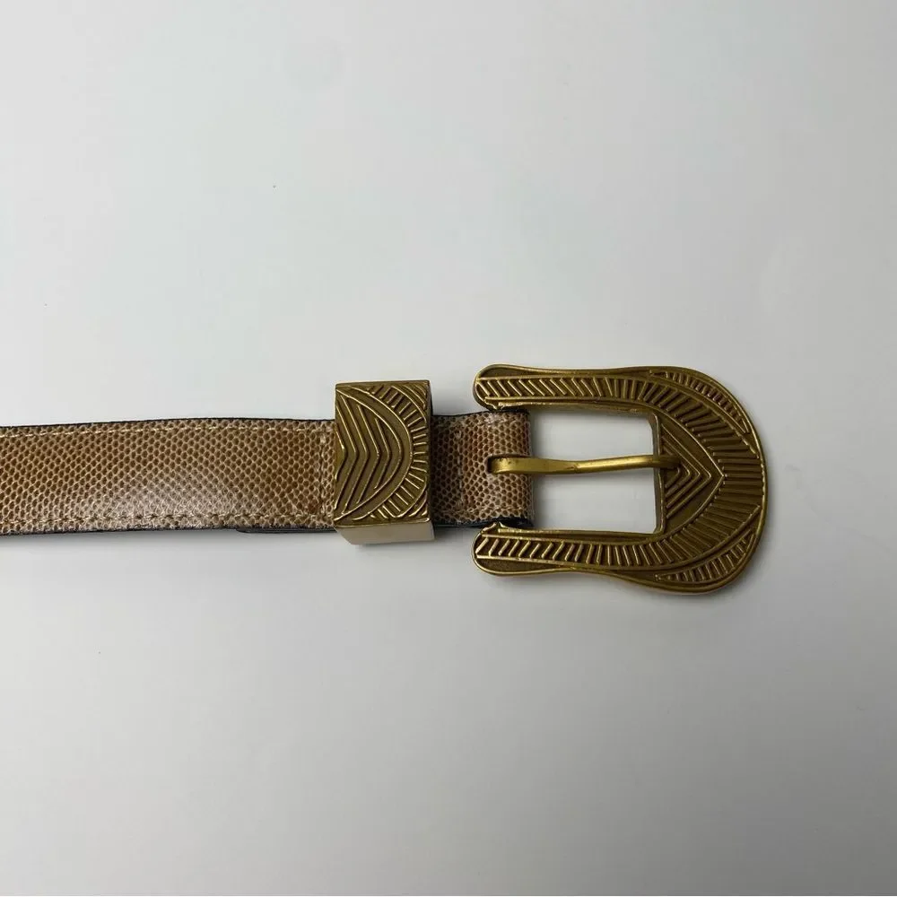 Riki Designs Genuine Leather Snakeskin Belt Gold Aztec Buckle Women's Size XL